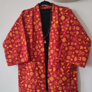 Red Japanese Haori with Golden Print UK Haori UK Japanese Haori UK Japanese Yukata UK Japanese clothing UK Japanese kimono UK Animetal