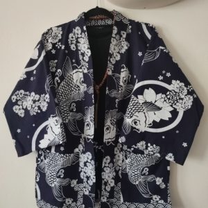 Navy Japanese Haori with White Koi Fish UK Haori UK Japanese Haori UK Japanese Yukata UK Japanese clothing UK Japanese fashion UK kimono UK Animetal