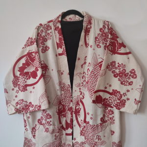 White Japanese Haori with Red Koi Fish Pattern UK Haori UK Japanese Haori UK Japanese Yukata UK Japanese clothing UK Japanese fashion UK Animetal